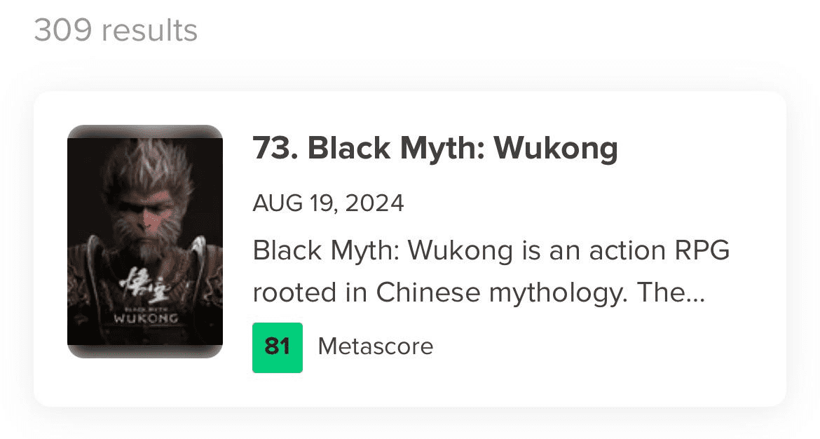 Black Myth: Wukong Score Comparison