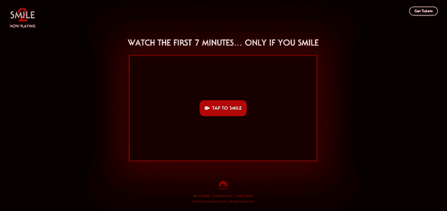 Website for Smile 2 requires viewers to stay connected to watch the first 7 minutes for free.